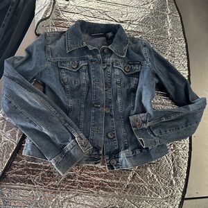 DKNY Blue Denim Jacket with Red Logo Accent